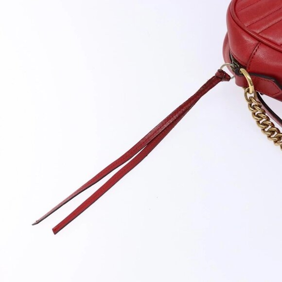 GUCCI GG Marmont Shoulder Bag Leather Red Gold 447632 Auth sw1251 - Picture 10 of 16